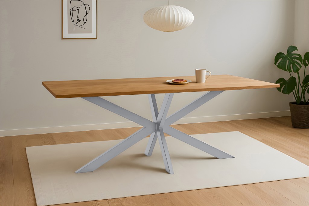 Esstisch Baumkante massiv Eiche geölt 200 x 100 cm Spider-Gestell silber SALVADOR