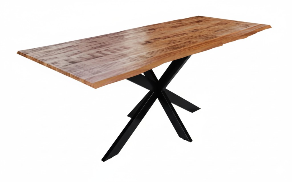 Esstisch Baumkante Massiv Mango naturfarben 300 x 100 schwarz Spider-Gestell DORA