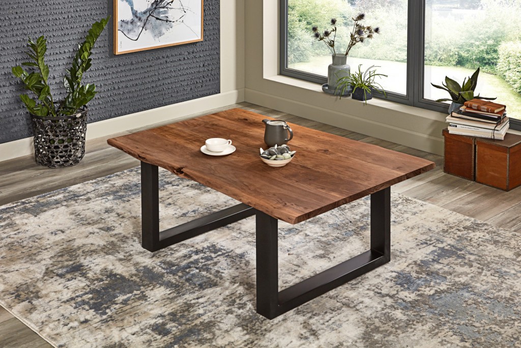 Couchtisch Baumkante massiv Akazie nussbaumfarben 130 x 75 cm schwarz BILLY