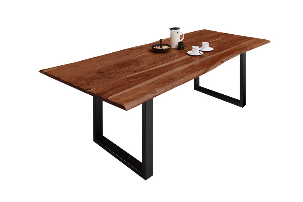 Esstisch Baumkante massiv Akazie nussbaum 140 x 80 schwarz MILO