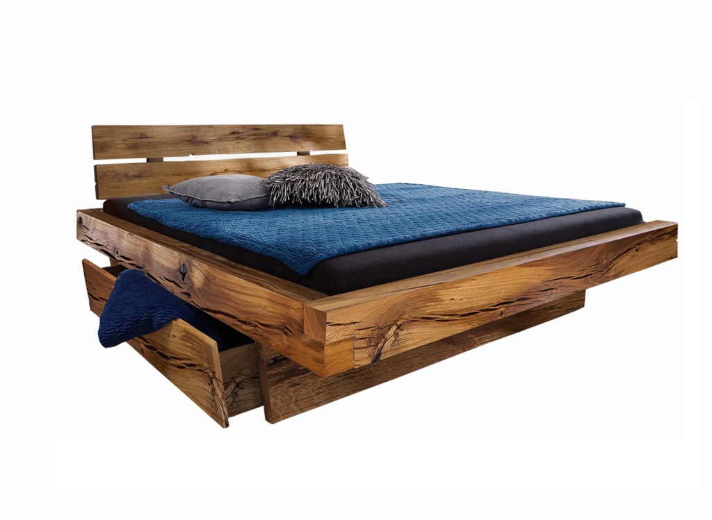 Balkenbett Massivholz 160x200 mit 2 Bettkästen Fichte BENNET