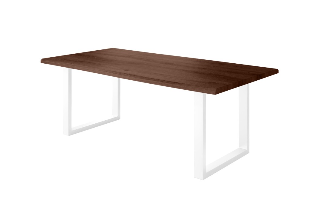Esstisch Baumkante Holz-Optik Nussbaum 240 x 100 U-Gestell weiß JULIUS