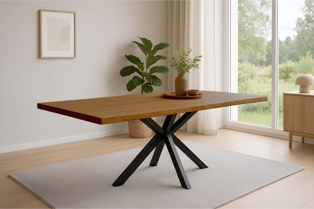 Esstisch Baumkante Akazie honigfarben 180 x 90 cm Spider-Gestell schwarz HARLEY