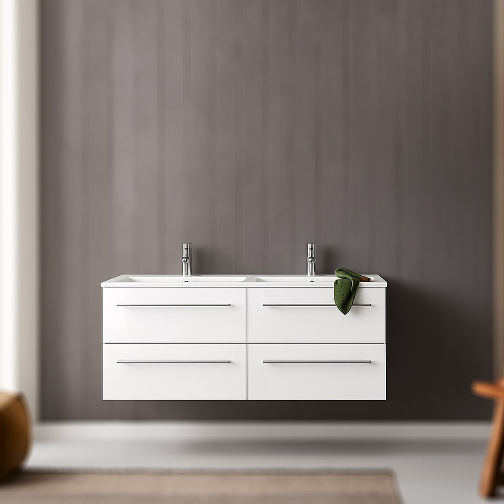 Waschplatz Doppelwaschtisch 120 cm Hochglanz weiss VILLA
