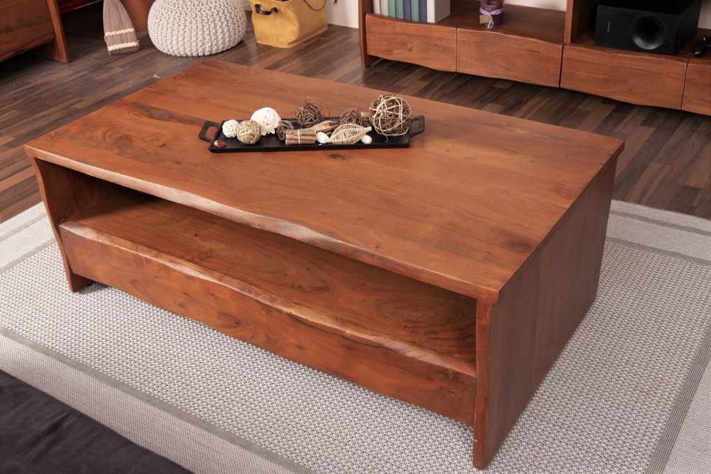 Couchtisch mit Ablage Akazie massiv 130 x 70 x 45 cm nussbaumfarben DAHLIA