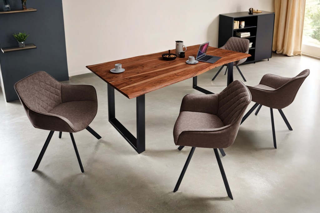 Esstisch Baumkante massiv Akazie nussbaum 140 x 80 schwarz MILO