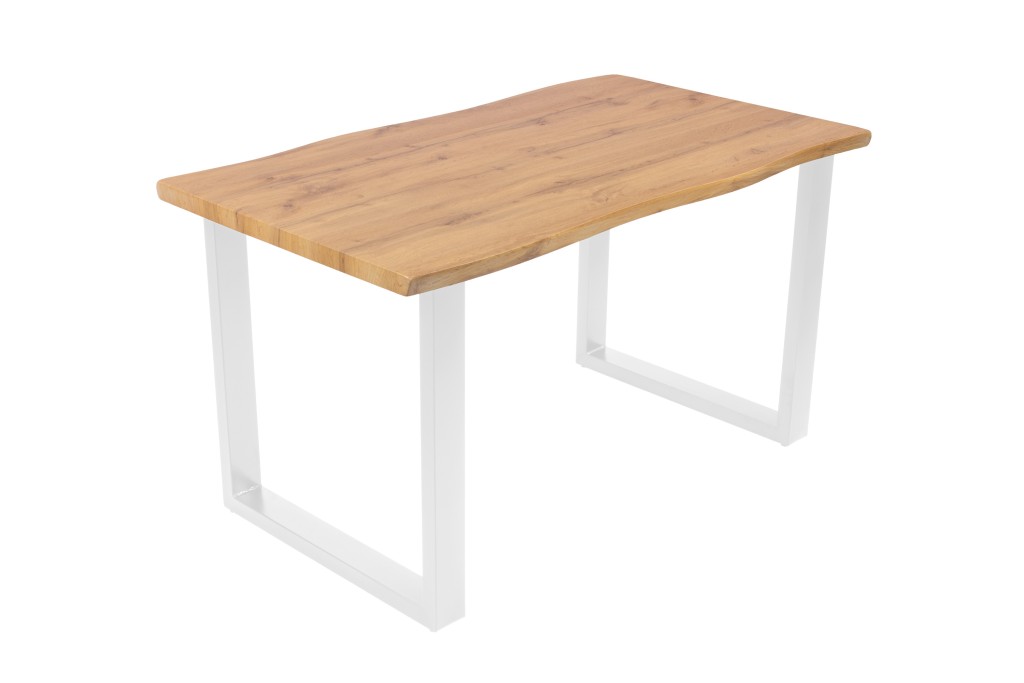 Esstisch Baumkante Holz-Optik Wildeiche 140 x 80 U-Gestell weiß JOSY
