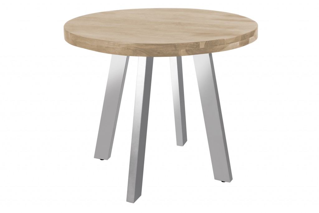 Esszimmertisch rund 90 cm Akazienholz naturfarben silber Sophia