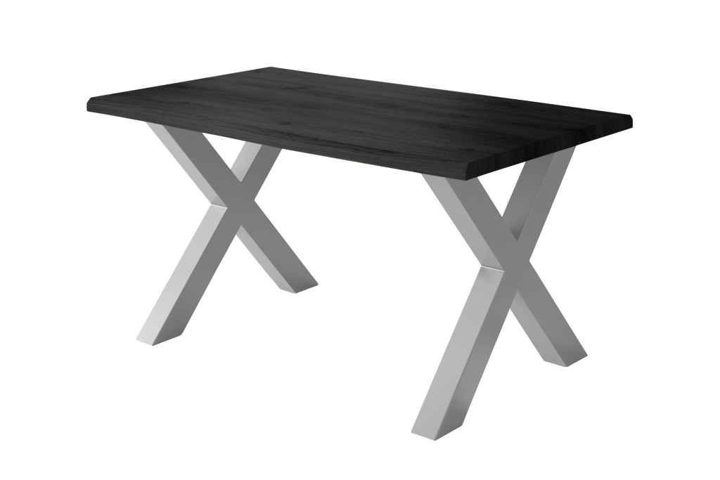 Esstisch Baumkante Holz-Optik Grau 140 x 80 X-Gestell silber JULIUS