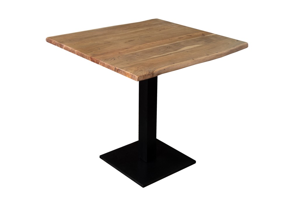 Bistrotisch Baumkante massiv 80 x 80 cm Akazie naturfarben schwarz Säulengestell IRIS