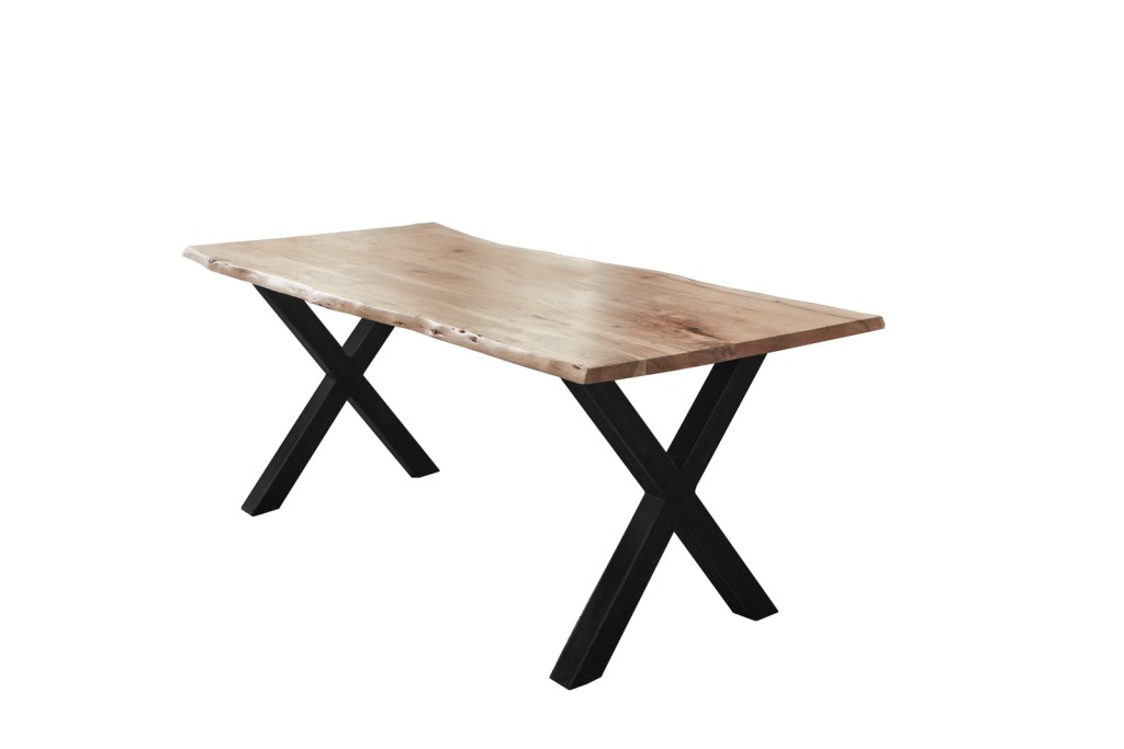 Esstisch Baumkante Akazie naturfarben 260 x 100 cm X-Gestell schwarz FREDERIK