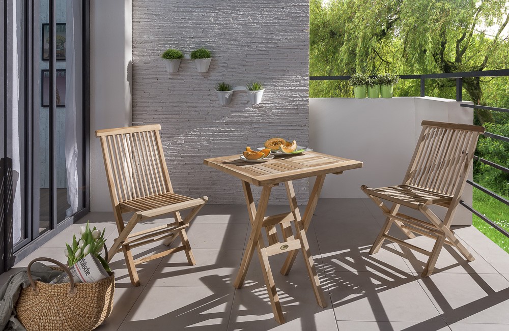 Balkonmöbel Set 3tlg. Teak Klapptisch 60 x 60 cm SQUARE/MENORCA