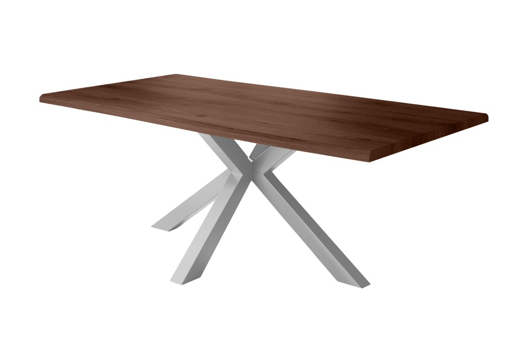 Esstisch Baumkante Holz-Optik Nussbaum 240 x 100 Spider-Gestell silber JULIUS