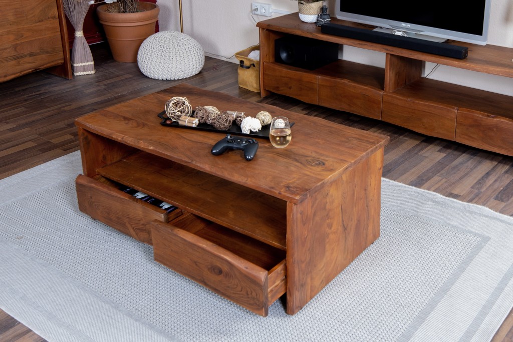 Couchtisch mit Ablage Akazie massiv 110 x 60 x 45 cm nussbaumfarben DAHLIA