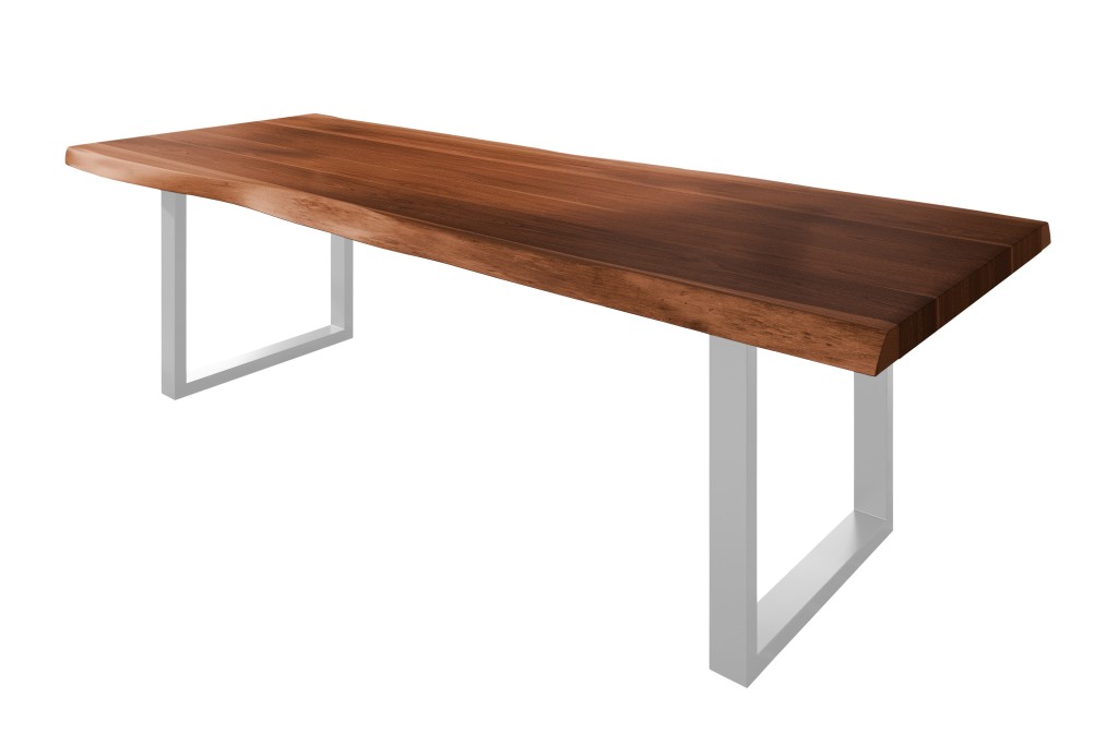 Esstisch Baumkante massiv Akazie nussbaumfarben 260 x 120 U-Gestell Metall silber TITAN