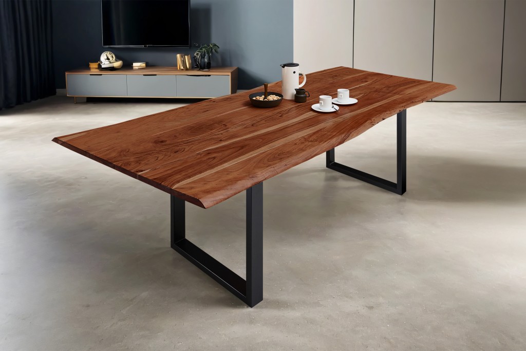 Esstisch Baumkante massiv Akazie nussbaum 280 x 100 schwarz MILO