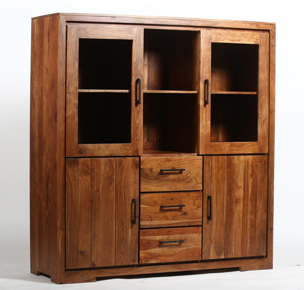 Highboard 140 x 45 x 150 cm Akazienholz nussbaumfarben SARAH