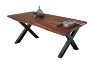 Esstisch Baumkante massiv Akazie Nussbaum 220 x 100 X-Gestell schwarz TOMASO Esstisch Baumkante massiv Akazie Nussbaum 220 x 100 X-Gestell schwarz TOMASO