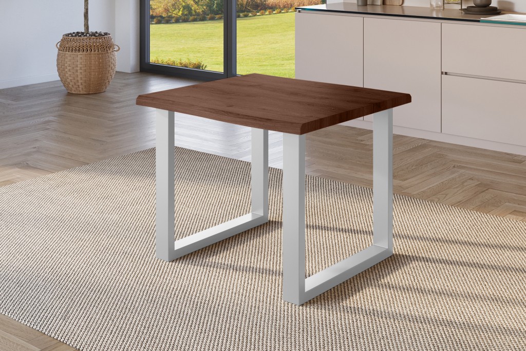 Esstisch Baumkante Holz-Optik Nussbaum 80 x 80 U-Gestell silber JULIUS
