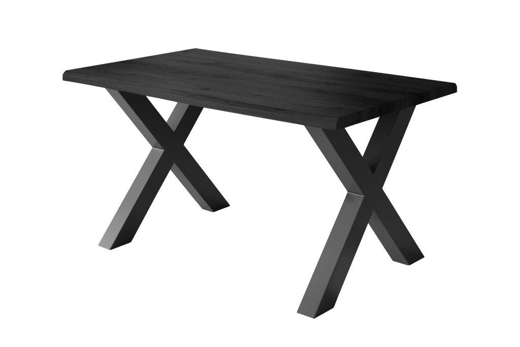 Esstisch Baumkante Holz-Optik Grau 160 x 85 X-Gestell schwarz JULIUS