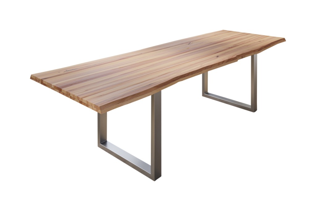 Esstisch Baumkante Massiv Wildbuche 240 x 100 silber U-Gestell ROMAN