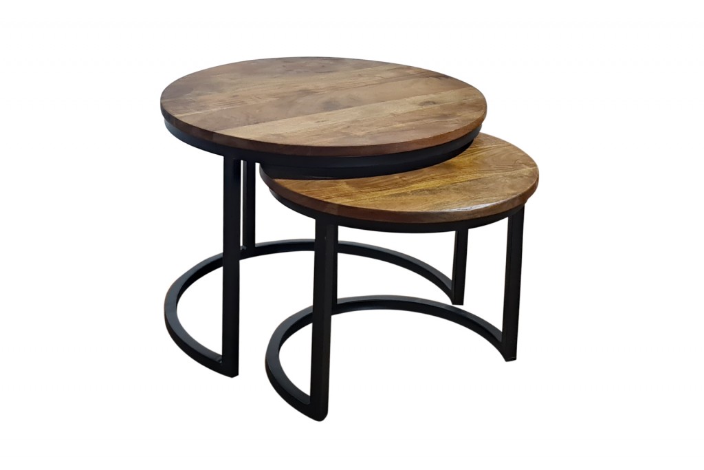 Couchtisch 2er Set Akazie massiv 54x54x40 cm & 42x42x34 cm nussbaumfarben Nagar I