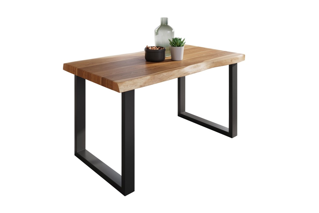 Esstisch Baumkante massiv Akazie Natur 160 x 85 U-Gestell schwarz ATLAS