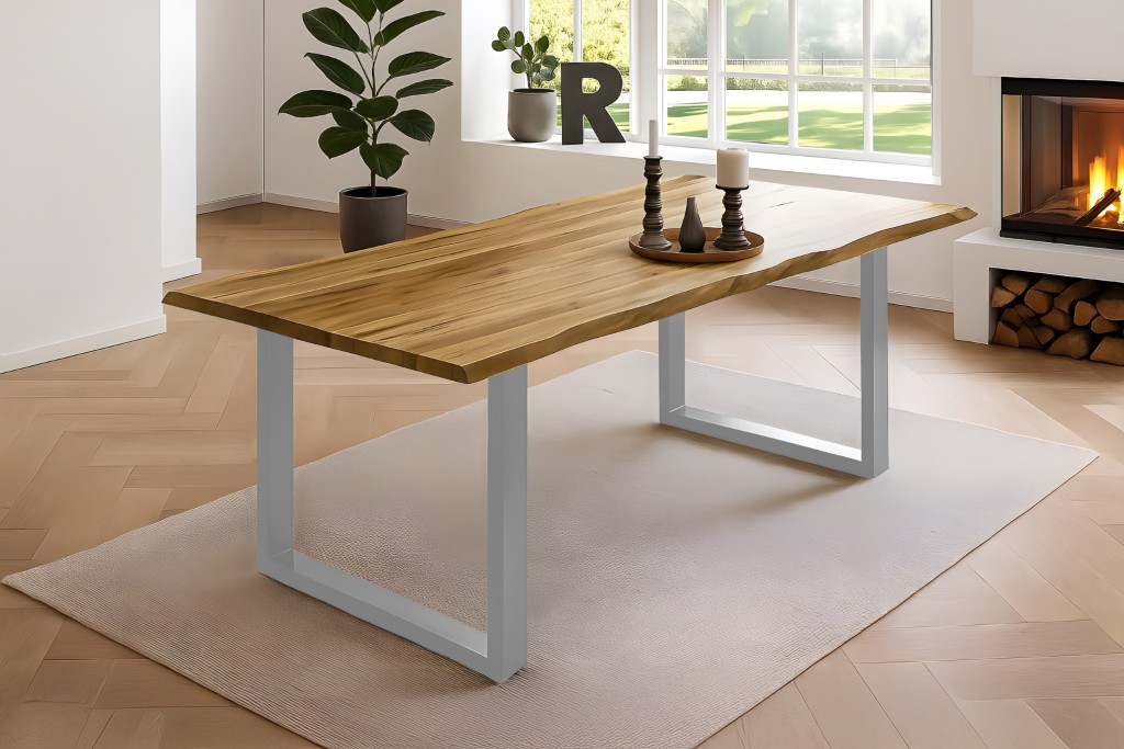 Esstisch Baumkante massiv Akazie natur 240 x 100 silber NOAH