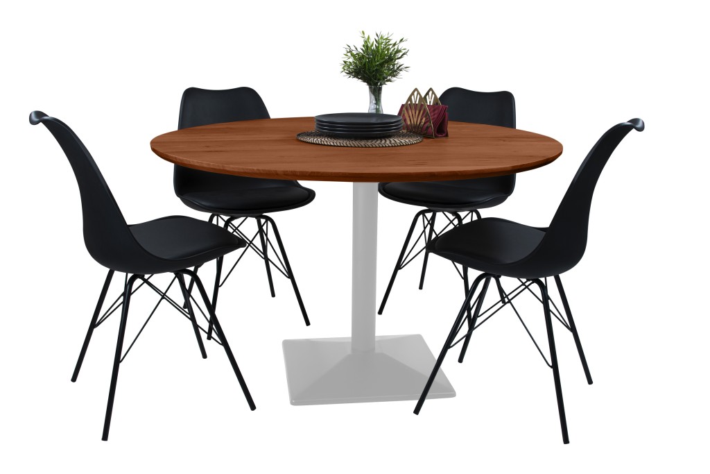 Bistrotisch Schweizer Kante massiv Akazie nussbaumfarben 120 cm Säulengestell-eckig silber BRASILIA