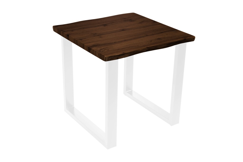 Esstisch Baumkante Holz-Optik Nussbaum 80 x 80 U-Gestell weiß JOSY