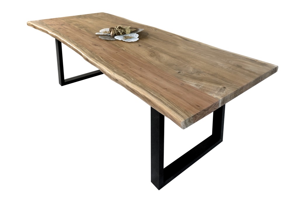 Esstisch Baumkante massiv Akazie Natur 260 x 120 U-Gestell schwarz CALI