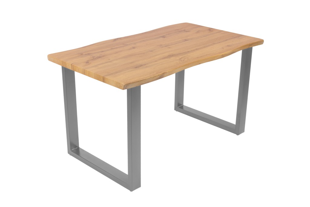Esstisch Baumkante Holz-Optik Wildeiche 140 x 80 U-Gestell silber JOSY