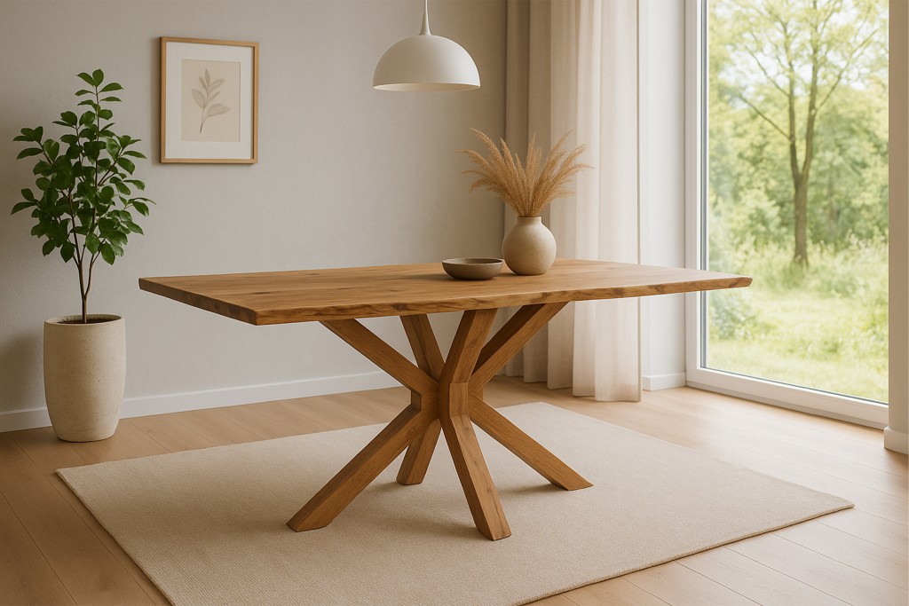 Esstisch Baumkante massiv Akazie natur 200 x 100 cm Spider-Gestell Holz natur PRAG
