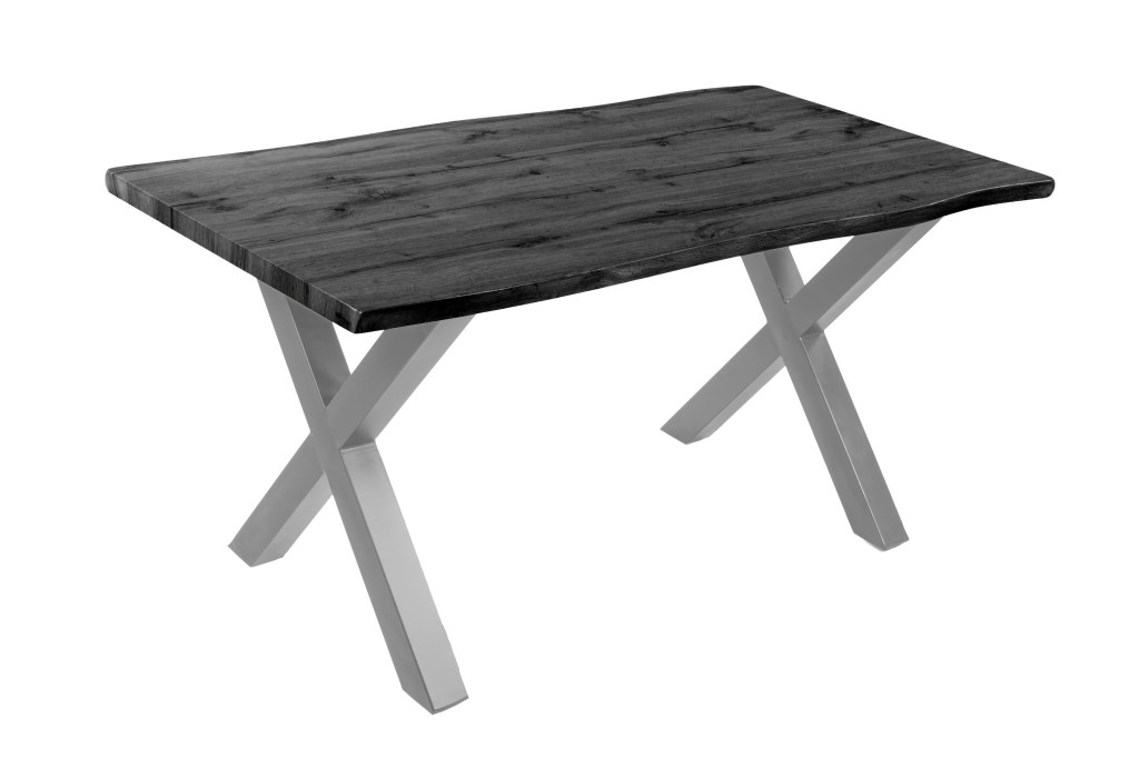 Esstisch Baumkante Holz-Optik Grau 160 x 85 X-Gestell silber JOSY
