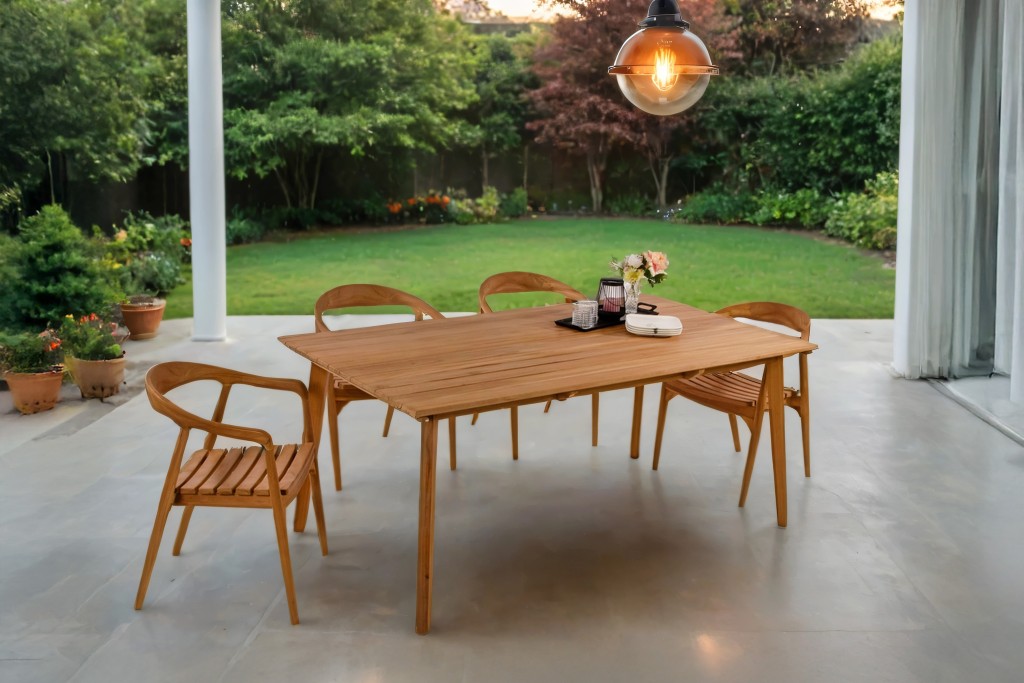 Gartengruppe 5tlg Gartentisch Teak 180 x 100 cm mit 4 Gartenstühlen HARRY