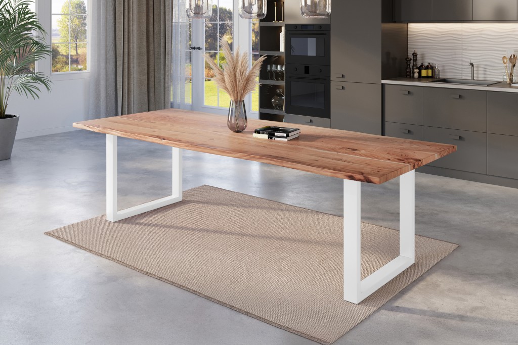 Esstisch Baumkante massiv Akazie natur 300 x 100 weiß NICK