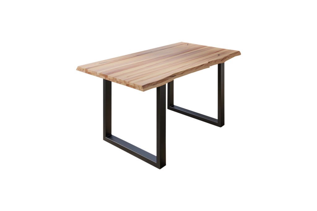 Esstisch Baumkante Massiv Wildbuche 140 x 80 mattschwarz U-Gestell ROMAN