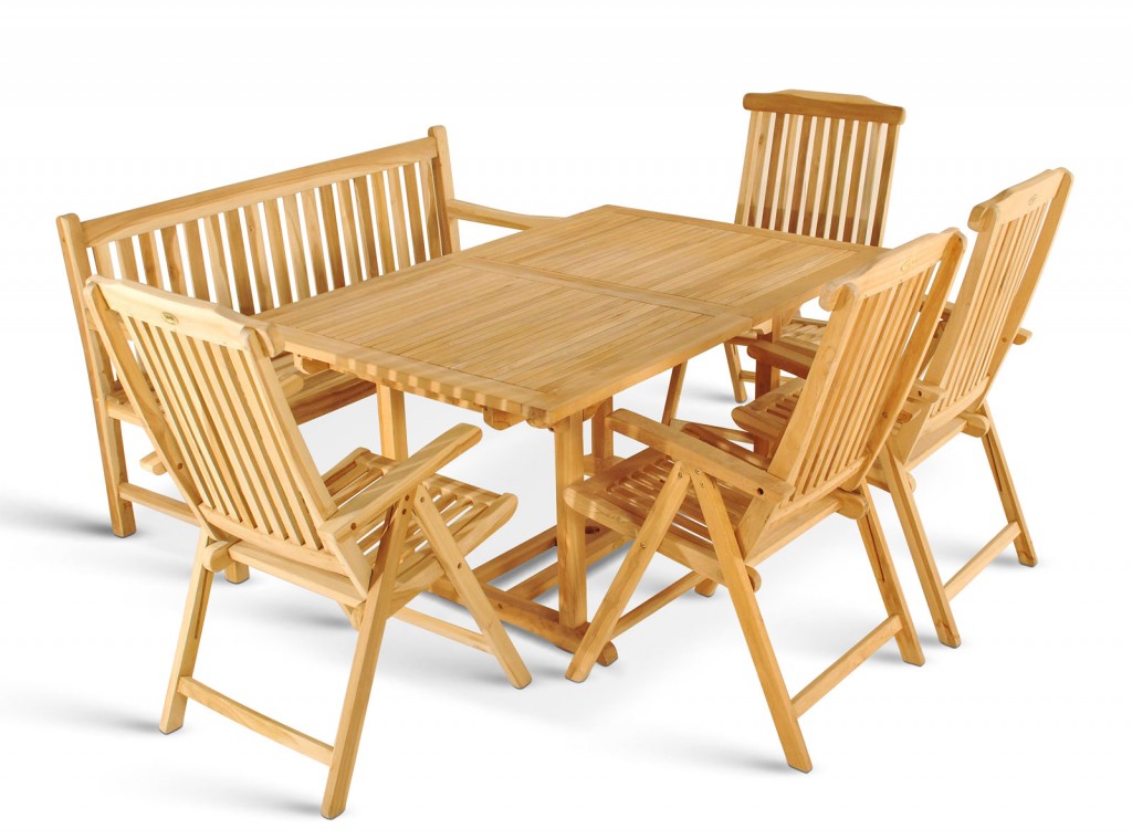 Gartenmöbel Set 6tlg mit Bank Teak Gartentisch ausziehbar 180-240 cm KUBA/ARUBA