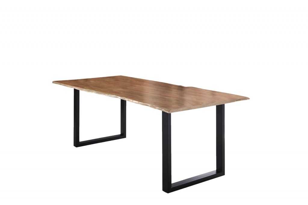Esstisch Baumkante massiv Akazie natur 220 x 100 schwarz U-Gestell LUBIN