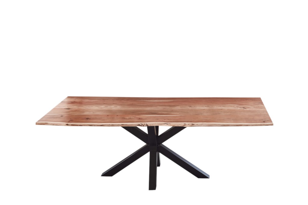 Esstisch Baumkante massiv Akazie natur 260 cm Spider-Gestell schwarz QUINCY