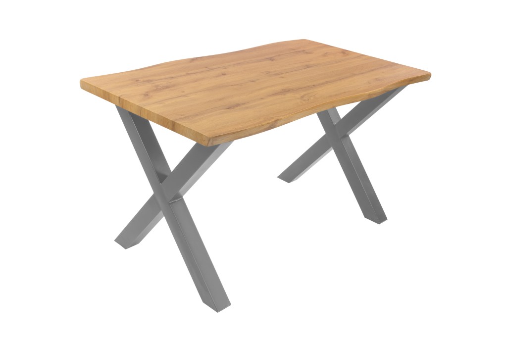 Esstisch Baumkante Holz-Optik Wildeiche 140 x 80 X-Gestell schwarz JOSY