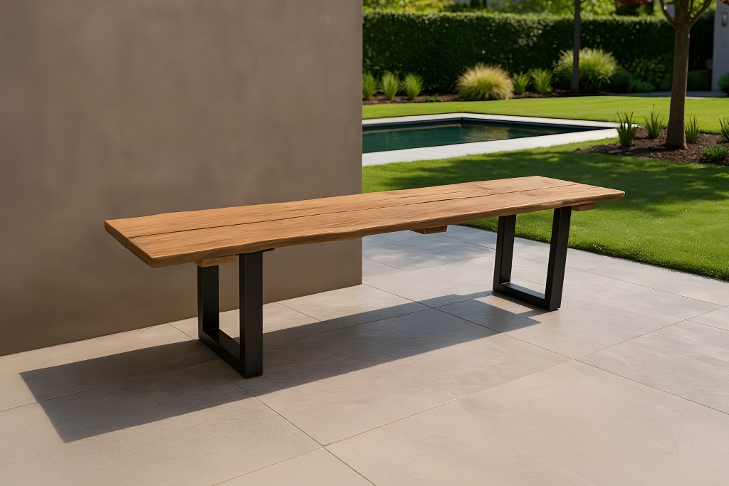 Gartenbank Outdoor Teakholz massiv 220 x 42 U-Gestell schwarz QUITO