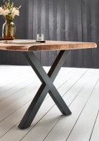 Vorschau: Esstisch Baumkante massiv Akazie natur 220 x 100 schwarz X-Gestell XEREZ Vorschau: Esstisch Baumkante massiv Akazie natur 220 x 100 schwarz X-Gestell XEREZ