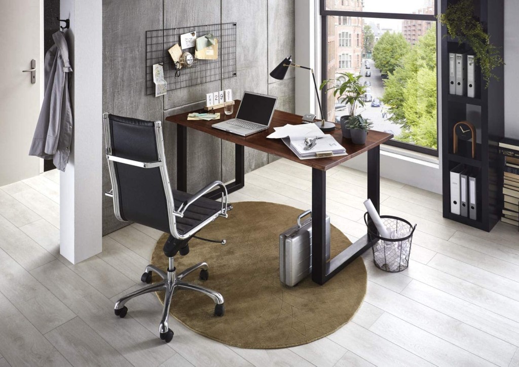 Baumkante Schreibtisch massiv Akazie nussbaum 160x85 schwarz PALMA