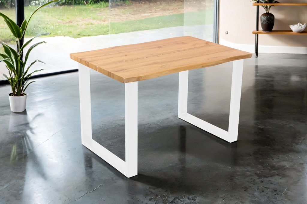 Esstisch Baumkante Holz-Optik Wildeiche 120 x 80 U-Gestell weiß DUA