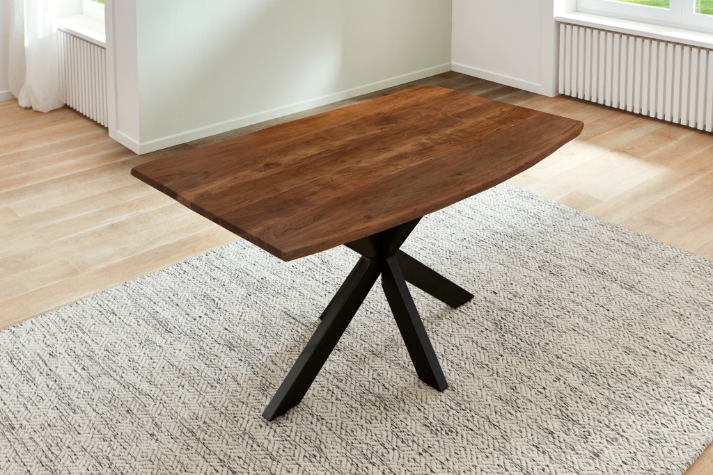 Esstisch Baumkante massiv Akazie nussbaum 180x90 cm Spider-Gestell schwarz Kalea