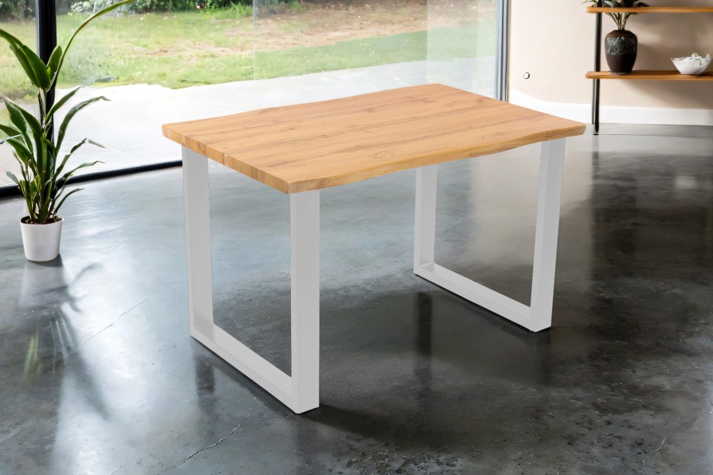 Esstisch Baumkante Holz-Optik Wildeiche 140 x 80 U-Gestell silber DUA