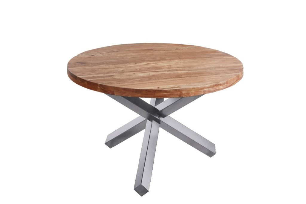 Esszimmertisch rund 130 cm Akazienholz Natur Silber RUNA