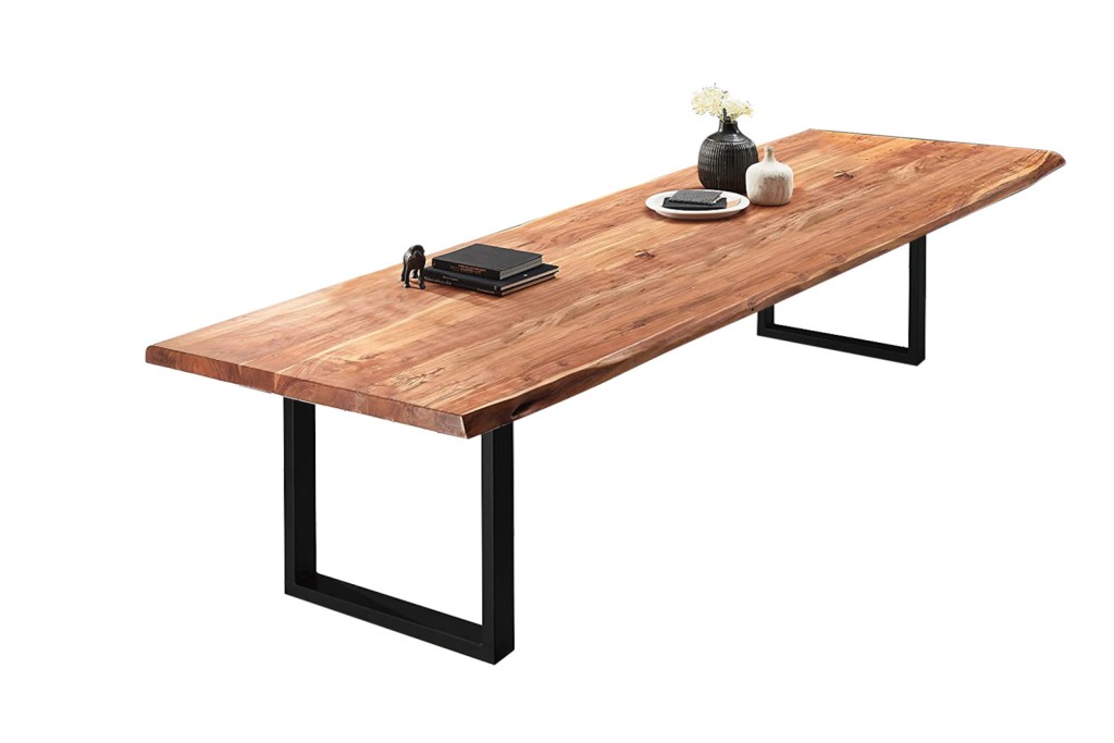 Esstisch Baumkante massiv Akazie natur 350 x 120 schwarz VALIN