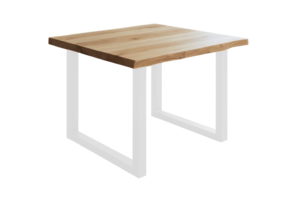 Esstisch Baumkante massiv Eiche geölt 90 x 90 cm U-Gestell weiß SALVADOR